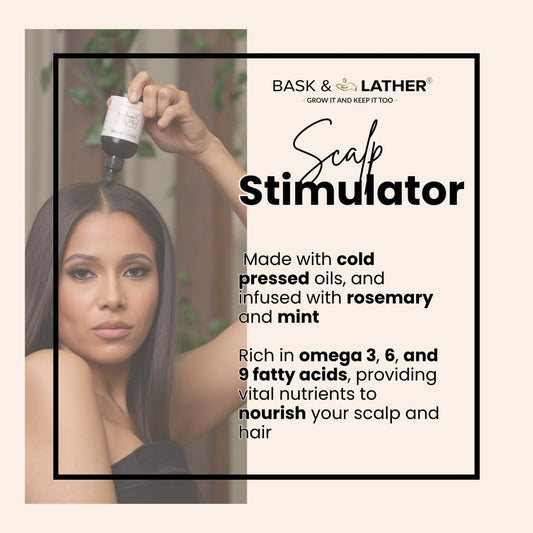 BASK & LATHER Moisture & Seal Bundle | Hair Elixir + Scalp Stimulator Oil + Balm + Hydrating Mist | Complete Natural Haircare System for Growth & Hydration