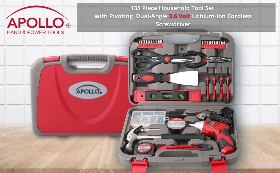 Apollo Tools Original 39 Piece General Household Tool Set in Toolbox Storage Case with Essential Hand Tools for Everyday Home Repairs, DIY and Crafts - Pink Ribbon - Pink - DT9706P