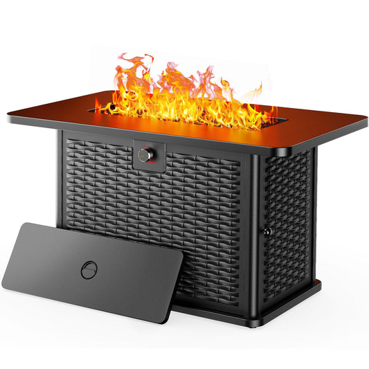 Ciays 43-Inch Rectangular Propane Fire Pit with 60,000 BTU Output, Fire Pit Table Premium Gas for Outside Patio with 304 Stainless Steel H-Burner, Glass Stones, and Wind Guard,Black