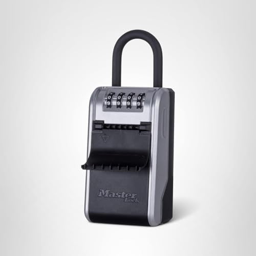 Master Lock Key Lock Box, Outdoor Lock Box for House Keys, Portable Combination Lockbox Resettable Code, 5400EC, Black