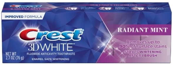 Crest 3D White Advanced Luminous Mint Teeth Whitening Toothpaste, Crest Toothpaste, 3.7 oz Pack of 4 - Helps Remove Surface Stains, Whitens Teeth, Strengthens Tooth Enamel, Protects Against Cavities