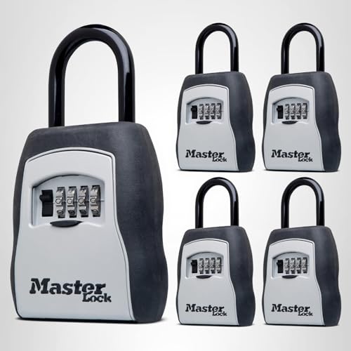 Master Lock Key Lock Box, Outdoor Lock Box for House Keys, Portable Combination Lockbox Resettable Code, 5400EC, Black
