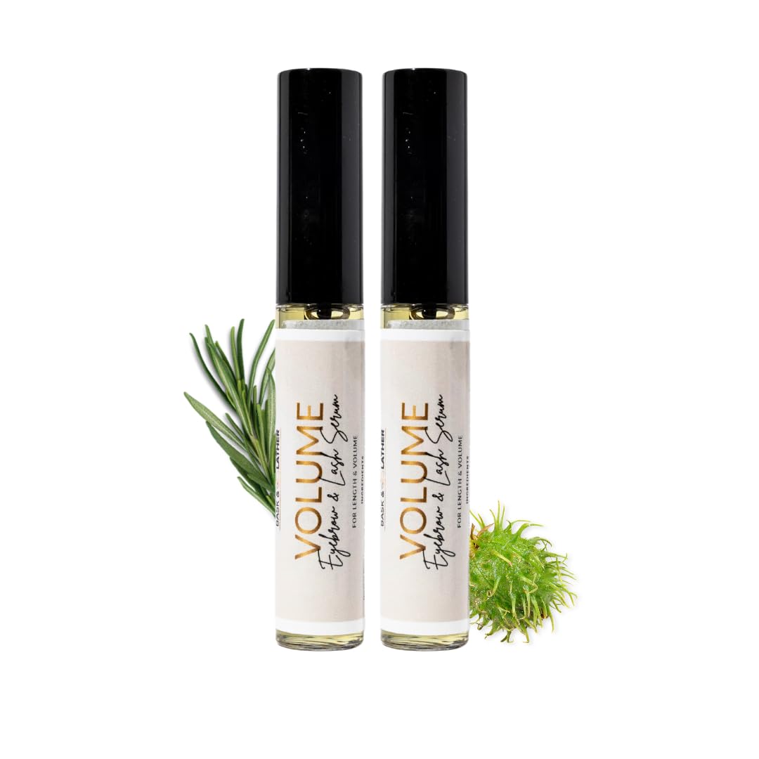 Bask & Lather Lash Serum with Castor Oil & Jojoba Oil For Thicker, Fuller & Longer Looking Eyelashes and Eyebrows, Conditioning and Enhancing Eyelash Growth Serum with Brush Applicator, 3 Month Supply