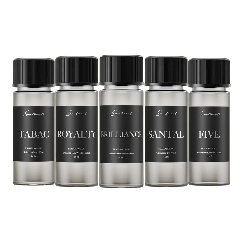 Scentiment Luxury Hotel Scents – 5 Fragrance Oil Set | Secret Desires, Day Dream, The One, Ocean Breeze & Amalfi Coast | Fresh, Floral, Woody & Citrus Scents | Home Diffuser Oils (5 x 20 mL)
