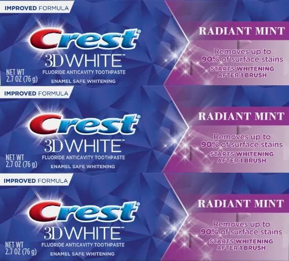 Crest 3D White Advanced Luminous Mint Teeth Whitening Toothpaste, Crest Toothpaste, 3.7 oz Pack of 4 - Helps Remove Surface Stains, Whitens Teeth, Strengthens Tooth Enamel, Protects Against Cavities