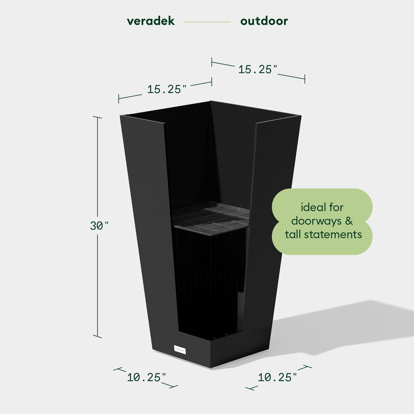Veradek V-Resin Indoor/Outdoor Taper Planter, Set of 2 (30 inch, Black)