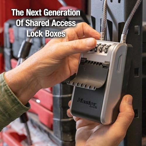Master Lock Key Lock Box, Outdoor Lock Box for House Keys, Portable Combination Lockbox Resettable Code, 5400EC, Black