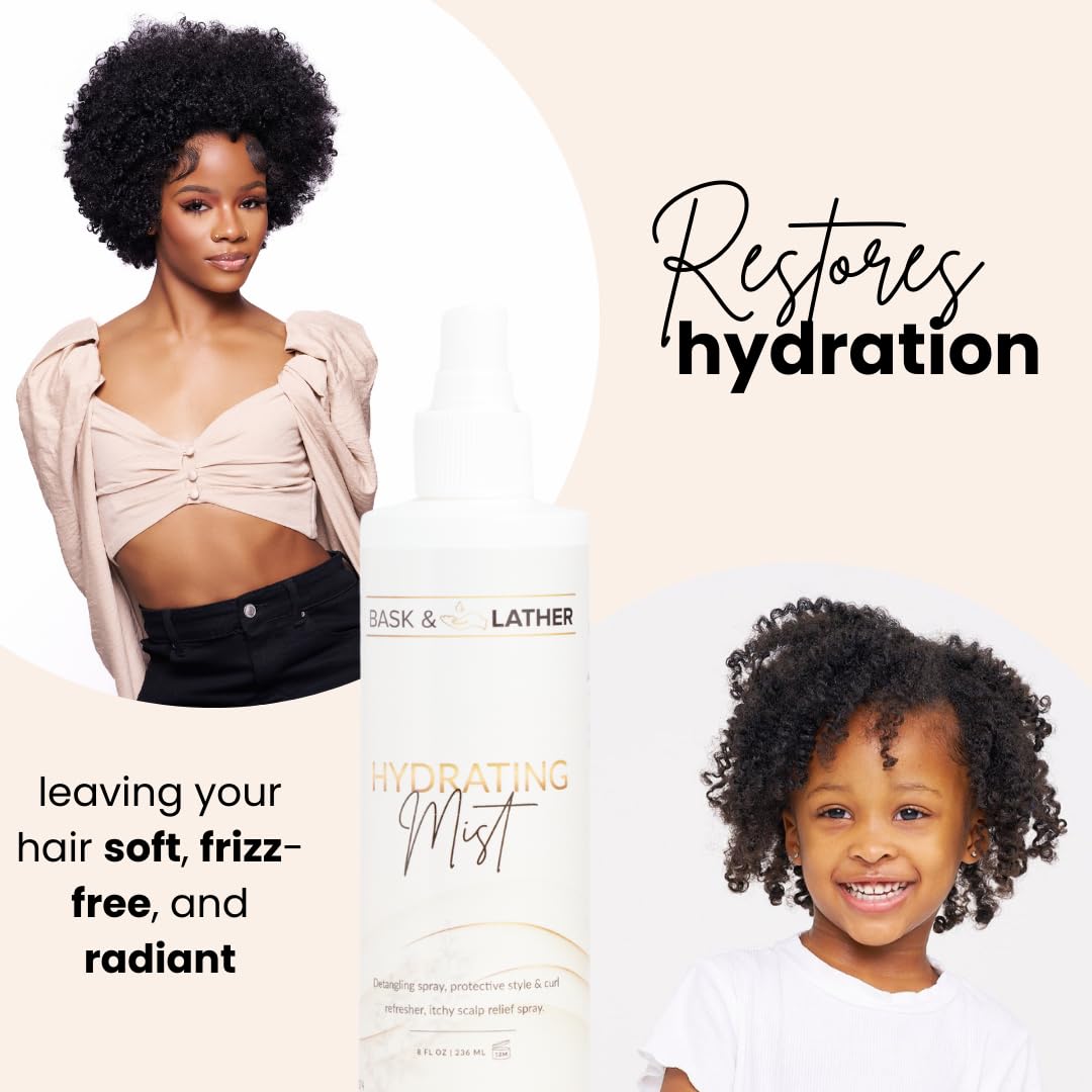 BASK & LATHER Moisture & Seal Bundle | Hair Elixir + Scalp Stimulator Oil + Balm + Hydrating Mist | Complete Natural Haircare System for Growth & Hydration