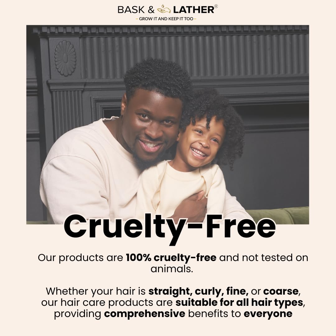 BASK & LATHER Moisture & Seal Bundle | Hair Elixir + Scalp Stimulator Oil + Balm + Hydrating Mist | Complete Natural Haircare System for Growth & Hydration