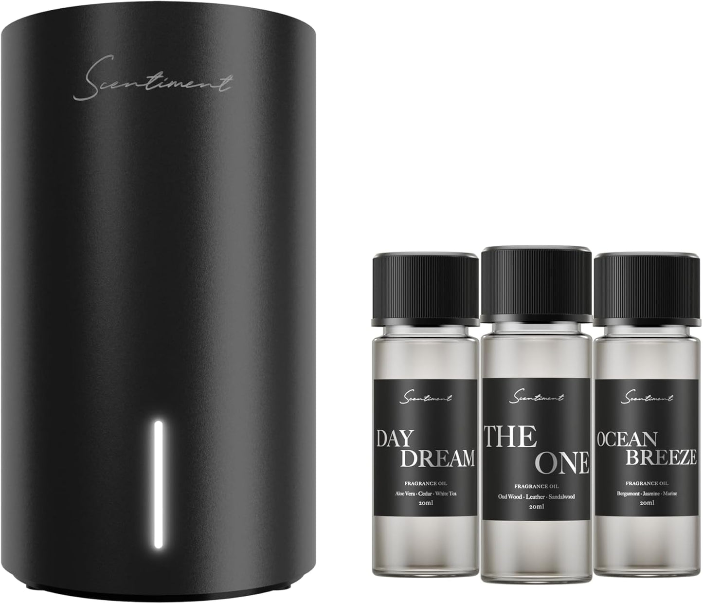 Scentiment Mini V2 LE Diffuser Starter Kit – Includes 3 20ml Fragrance Oils: Day Dream, The One & Ocean Breeze | Up to 500 Sq Ft Coverage | Black