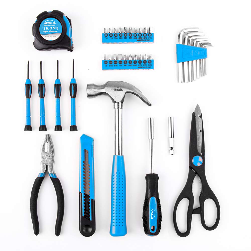 Apollo Tools Original 39 Piece General Household Tool Set in Toolbox Storage Case with Essential Hand Tools for Everyday Home Repairs, DIY and Crafts - Pink Ribbon - Pink - DT9706P