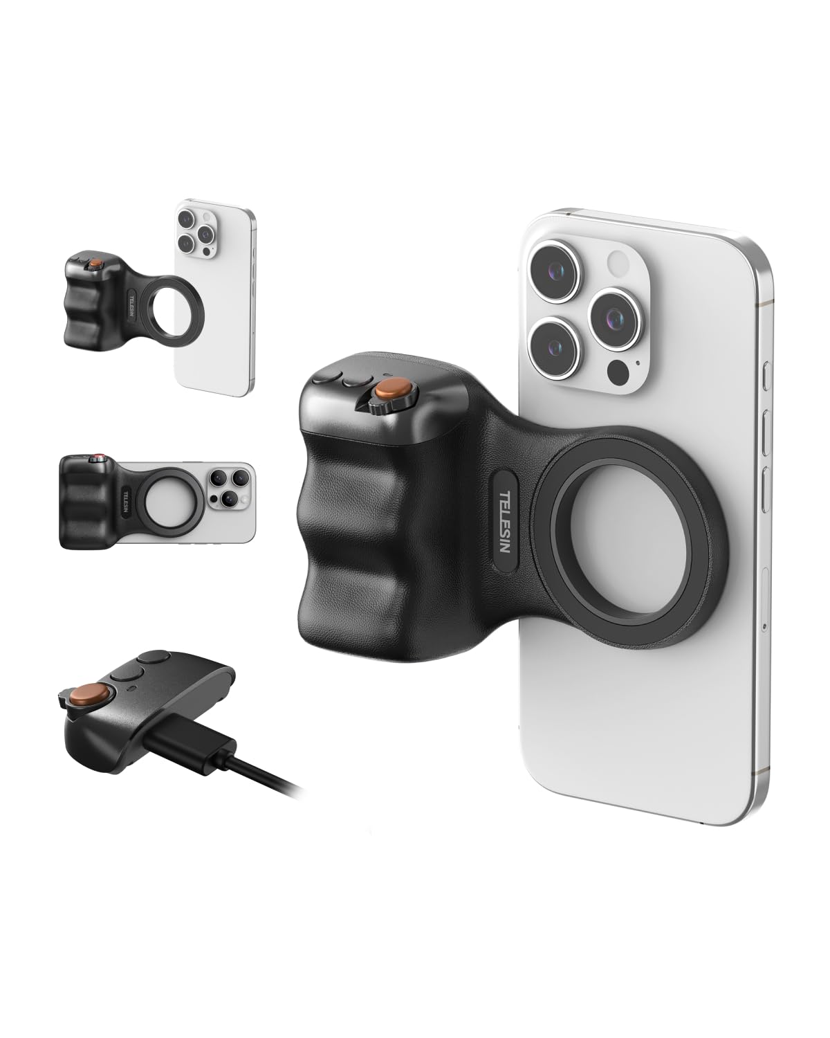 TELESIN Upgraded Magnetic Phone Camera DSLR Style Shutter Grip for iPhone & Android with Anti-Drop Detachable Wireless Shutter Button - 1/4" Screw - FunShot Comfort Ergonomic Camera Grip Handle Holder