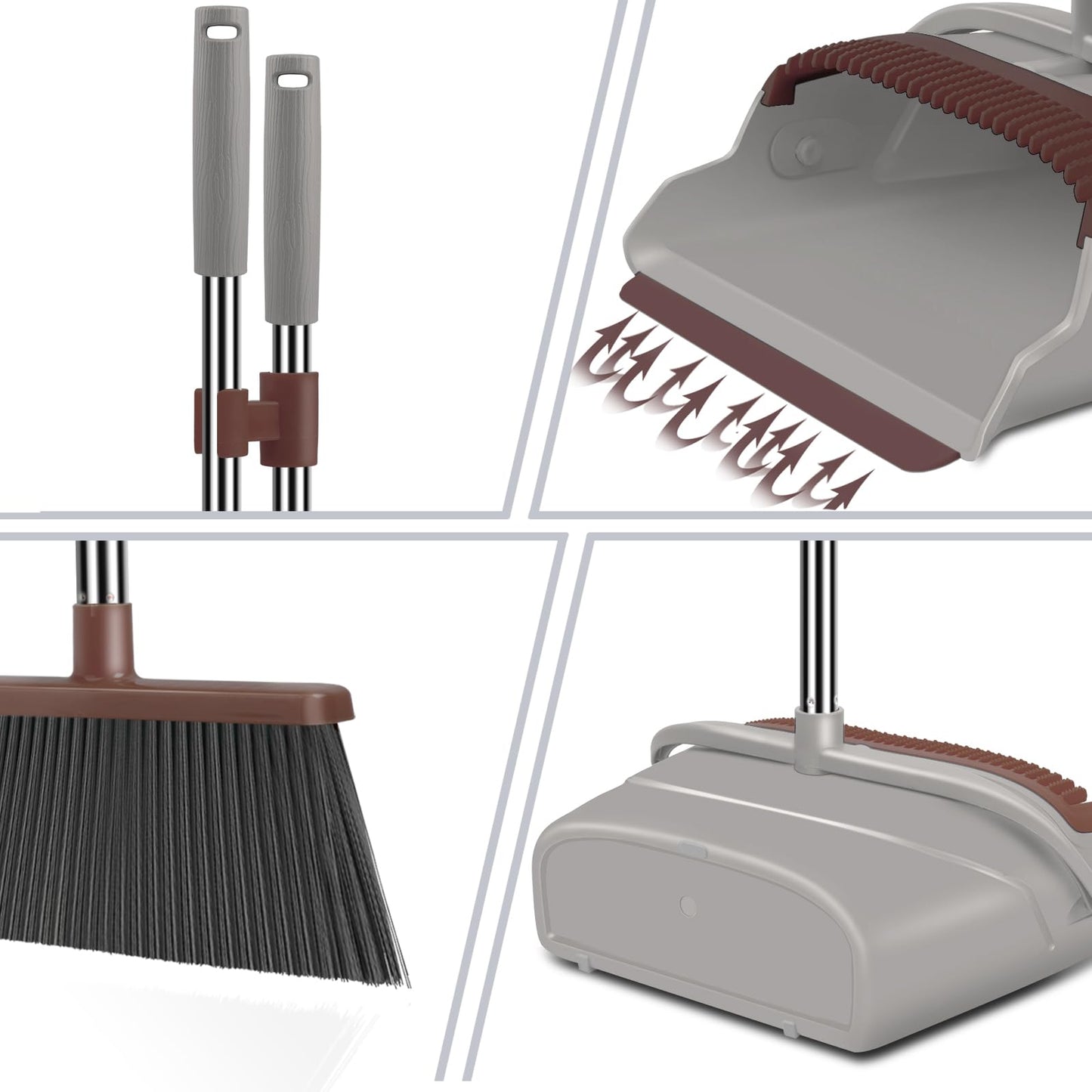 kelamayi Upgrade Broom and Dustpan Set, Self-Cleaning with Dustpan Teeth, Indoor&Outdoor Sweeping, Ideal for Dog Cat Pets Home Use, Stand Up Broom and Dustpan (Gray&Orange)