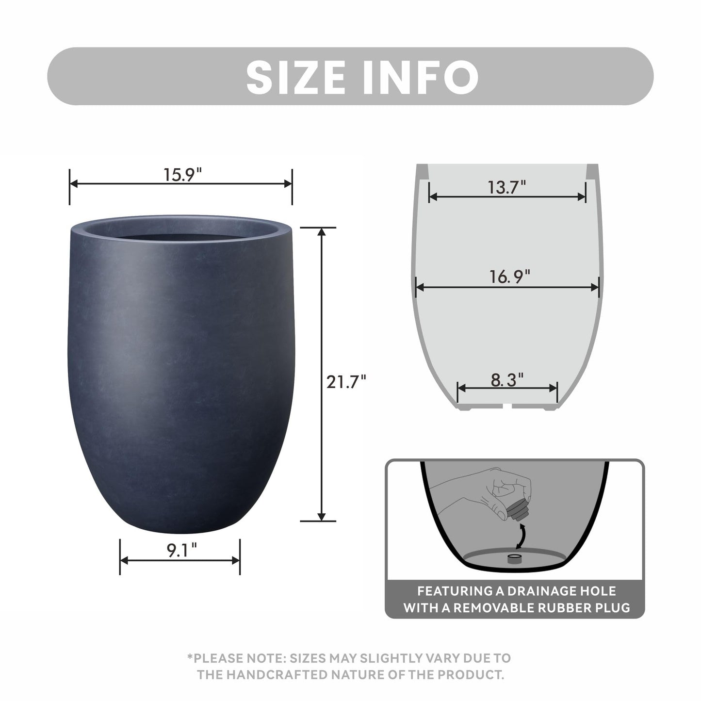 Kante Tall Concrete Planter, 21.7-Inch Height Weathered Concrete Large Indoor Outdoor Plant Pot with Drainage Hole for Patio Garden Home, Modern Decor for Flowers and Tree