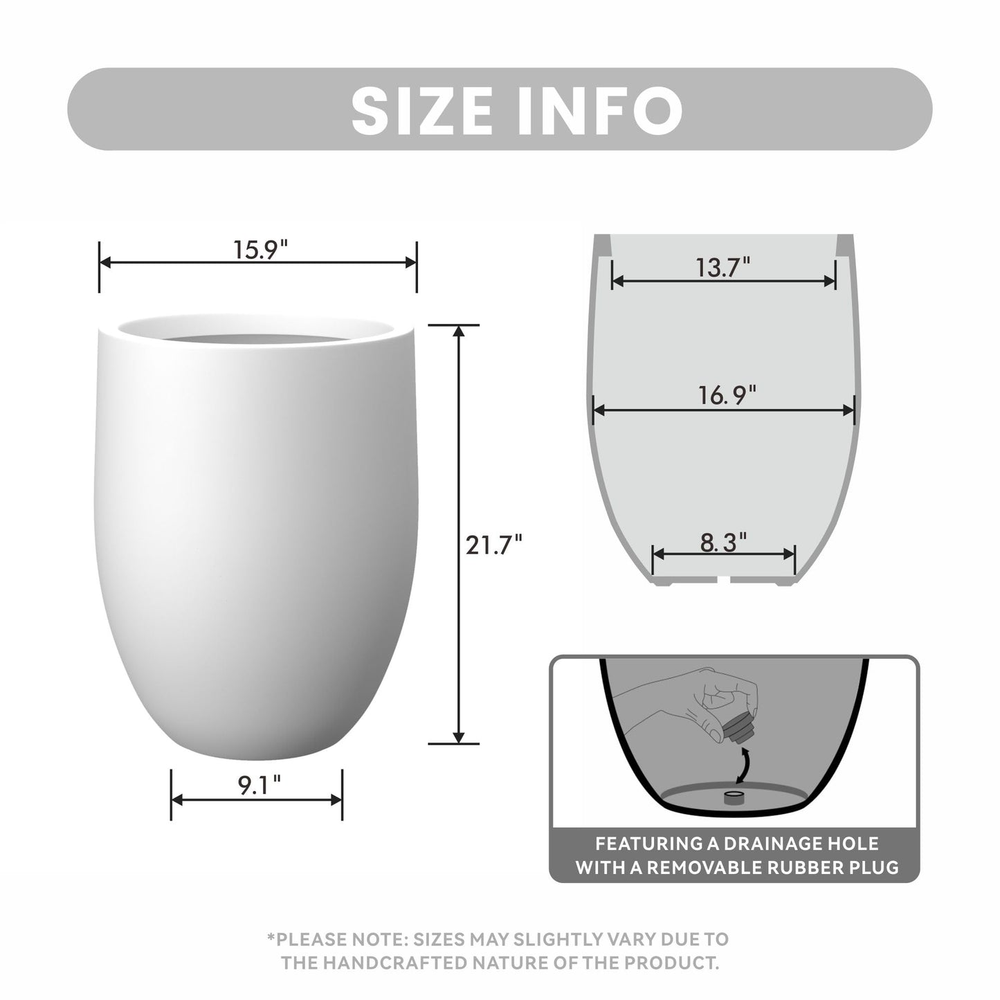 Kante Tall Concrete Planter, 21.7-Inch Height Weathered Concrete Large Indoor Outdoor Plant Pot with Drainage Hole for Patio Garden Home, Modern Decor for Flowers and Tree
