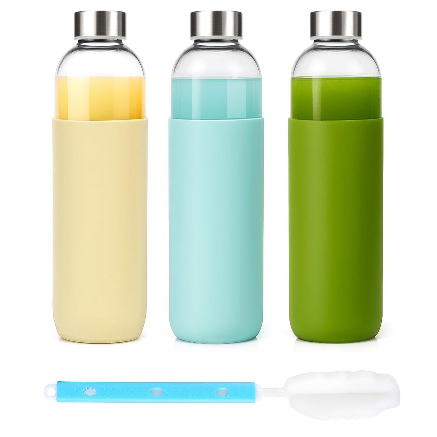 Luxfuel Clear Glass Bottles with Lids 18 oz, Reusable Glass Water Bottles with Stainless Steel Cap for Refrigerator, Juicing, 100% Leak Proof, BPA Free, Juice Bottle Drinking Jar Containers Set of 6