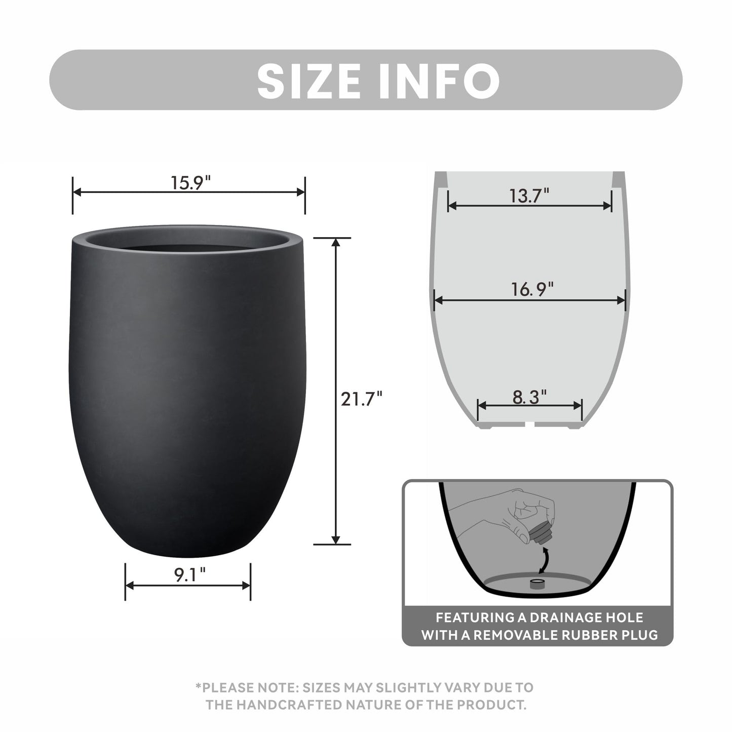 Kante Tall Concrete Planter, 21.7-Inch Height Weathered Concrete Large Indoor Outdoor Plant Pot with Drainage Hole for Patio Garden Home, Modern Decor for Flowers and Tree