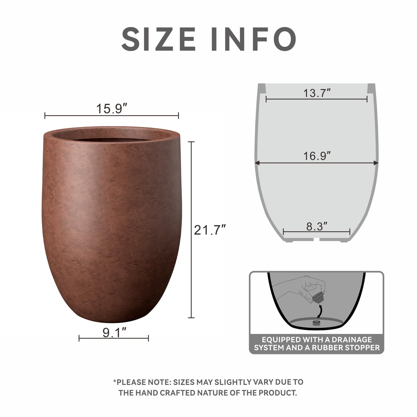 Kante Tall Concrete Planter, 21.7-Inch Height Weathered Concrete Large Indoor Outdoor Plant Pot with Drainage Hole for Patio Garden Home, Modern Decor for Flowers and Tree