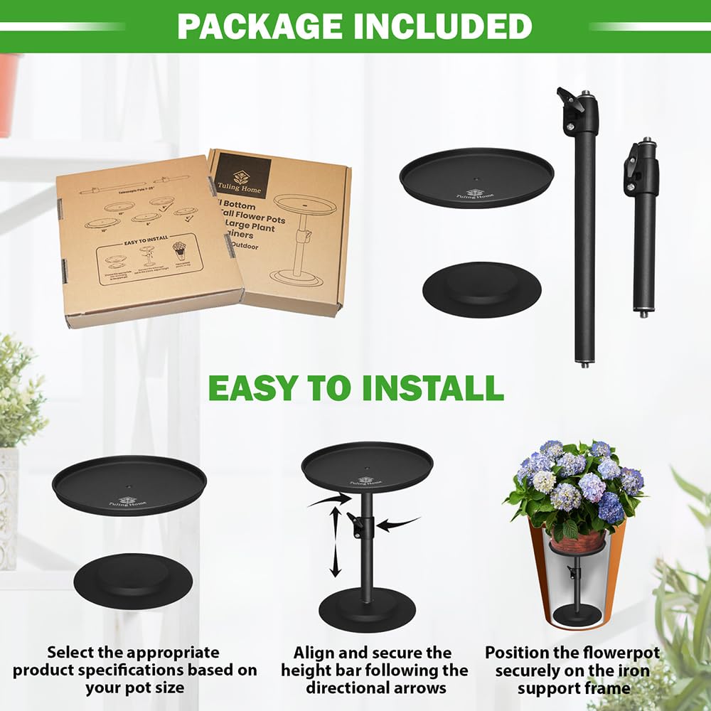 Adjustable Pure Iron Planter Inserts, 7-25” Plant Risers for Inside Pots, Planter Fillers for Large Pots, Indoor & Outdoor Insert with 8-10” Top & 6-10” Base (10 wide top. 10wide base)