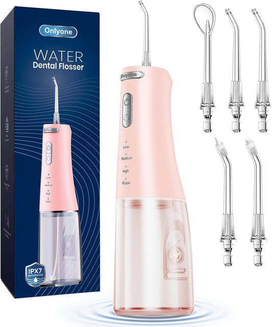 Onlyone Rechargeable Cordless Water Flosser with Adjustable Water Pressure for Daily Oral Care, Power Dental Flosser for Home and Travel Use, Portable Oral Irrigator for Sensitive Gums and Braces Care