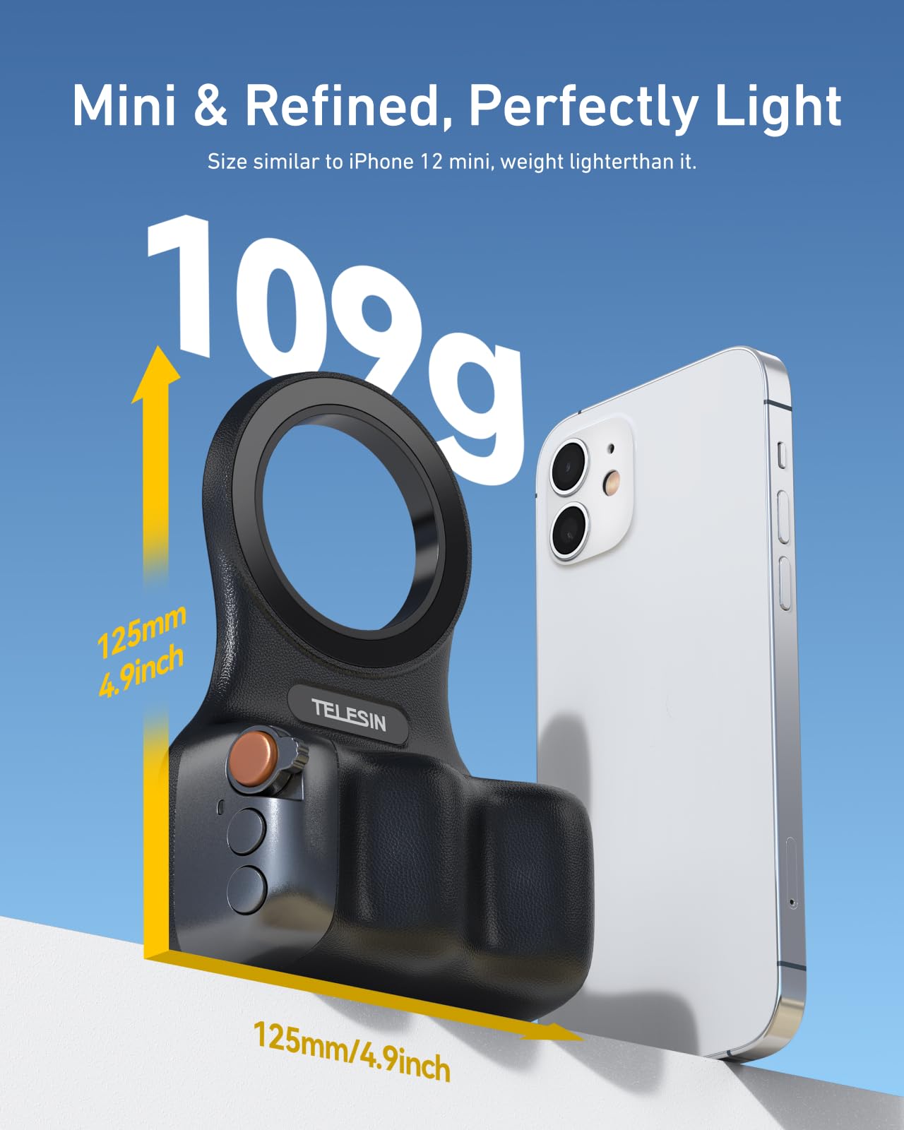 TELESIN Upgraded Magnetic Phone Camera DSLR Style Shutter Grip for iPhone & Android with Anti-Drop Detachable Wireless Shutter Button - 1/4" Screw - FunShot Comfort Ergonomic Camera Grip Handle Holder