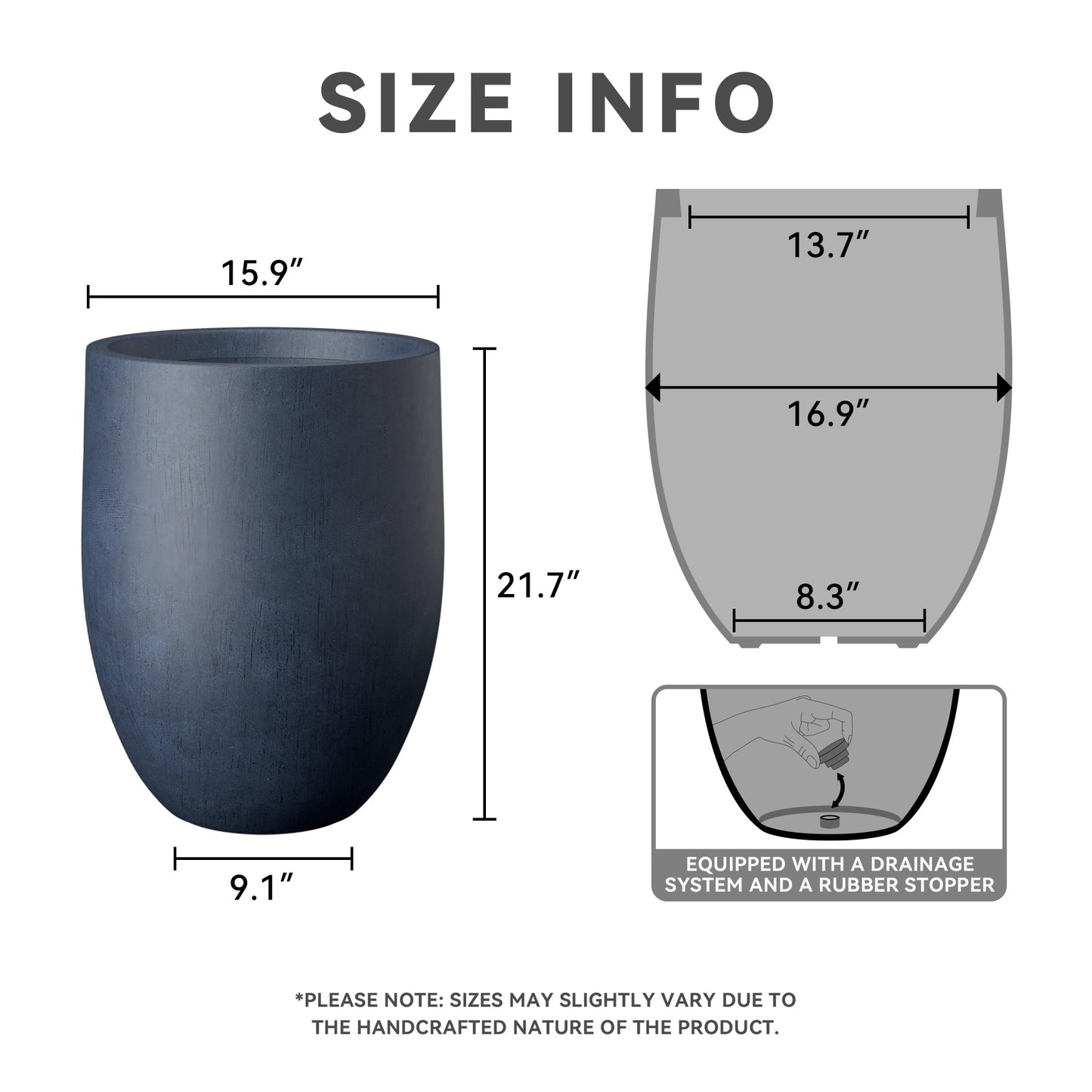Kante Tall Concrete Planter, 21.7-Inch Height Weathered Concrete Large Indoor Outdoor Plant Pot with Drainage Hole for Patio Garden Home, Modern Decor for Flowers and Tree