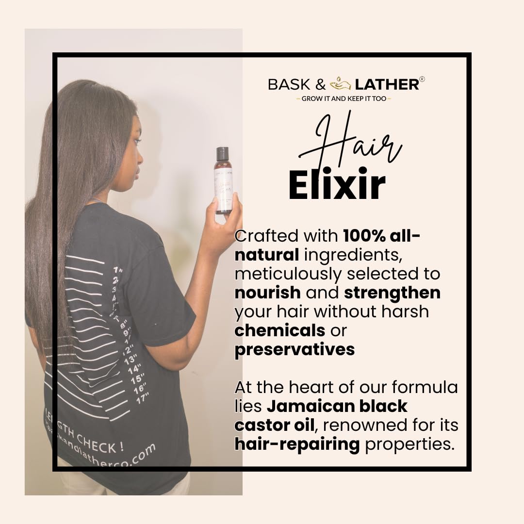 BASK & LATHER Moisture & Seal Bundle | Hair Elixir + Scalp Stimulator Oil + Balm + Hydrating Mist | Complete Natural Haircare System for Growth & Hydration