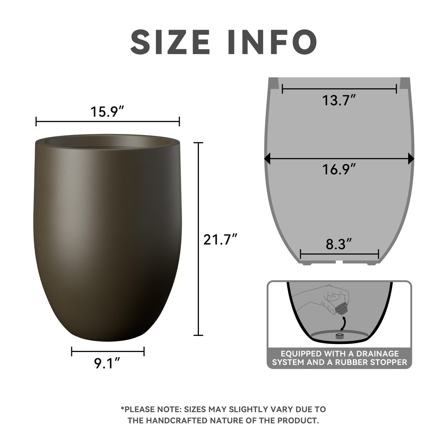 Kante Tall Concrete Planter, 21.7-Inch Height Weathered Concrete Large Indoor Outdoor Plant Pot with Drainage Hole for Patio Garden Home, Modern Decor for Flowers and Tree