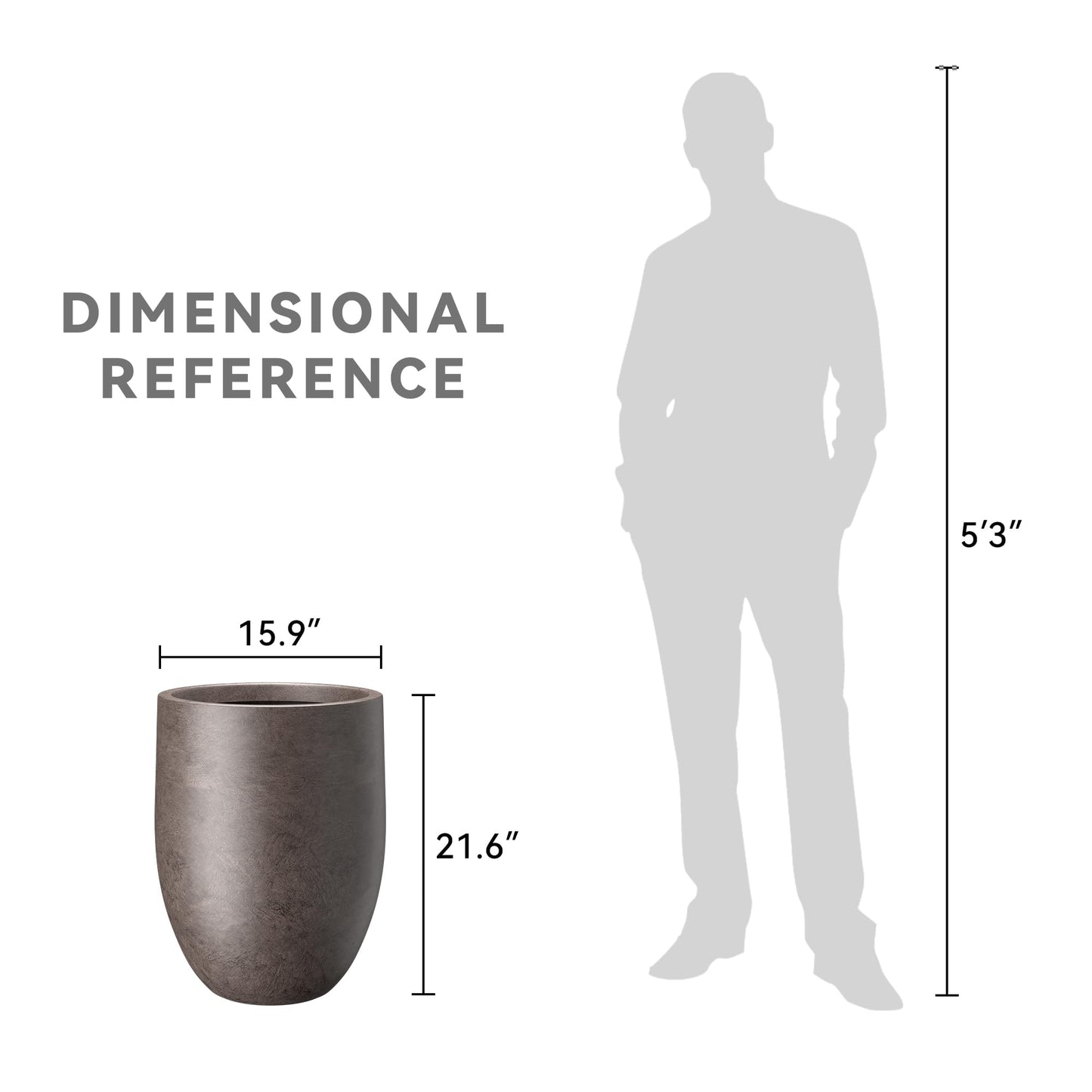 Kante Tall Concrete Planter, 21.7-Inch Height Weathered Concrete Large Indoor Outdoor Plant Pot with Drainage Hole for Patio Garden Home, Modern Decor for Flowers and Tree