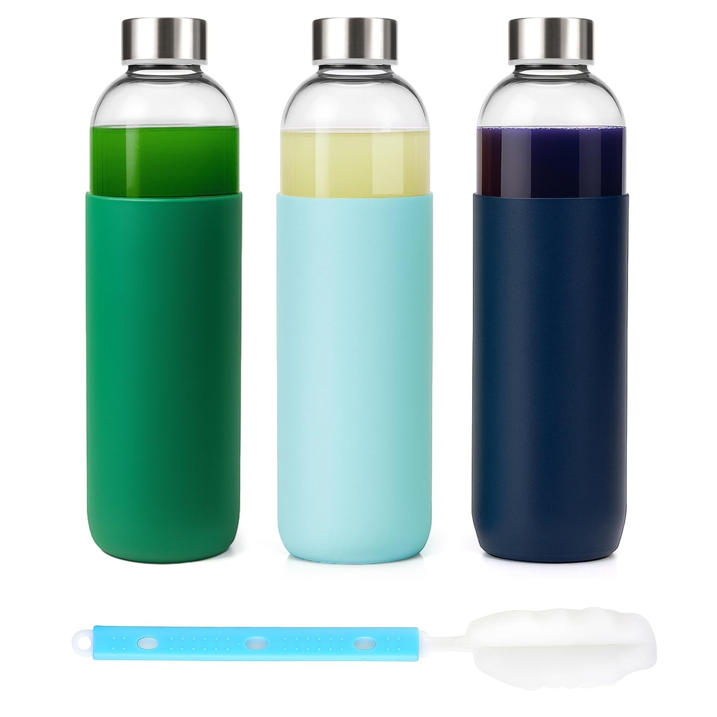 Luxfuel Clear Glass Bottles with Lids 18 oz, Reusable Glass Water Bottles with Stainless Steel Cap for Refrigerator, Juicing, 100% Leak Proof, BPA Free, Juice Bottle Drinking Jar Containers Set of 6