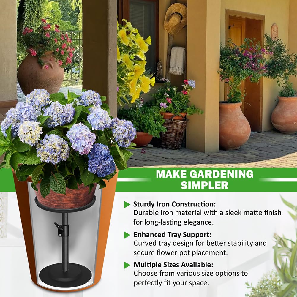 Adjustable Pure Iron Planter Inserts, 7-25” Plant Risers for Inside Pots, Planter Fillers for Large Pots, Indoor & Outdoor Insert with 8-10” Top & 6-10” Base (10 wide top. 10wide base)