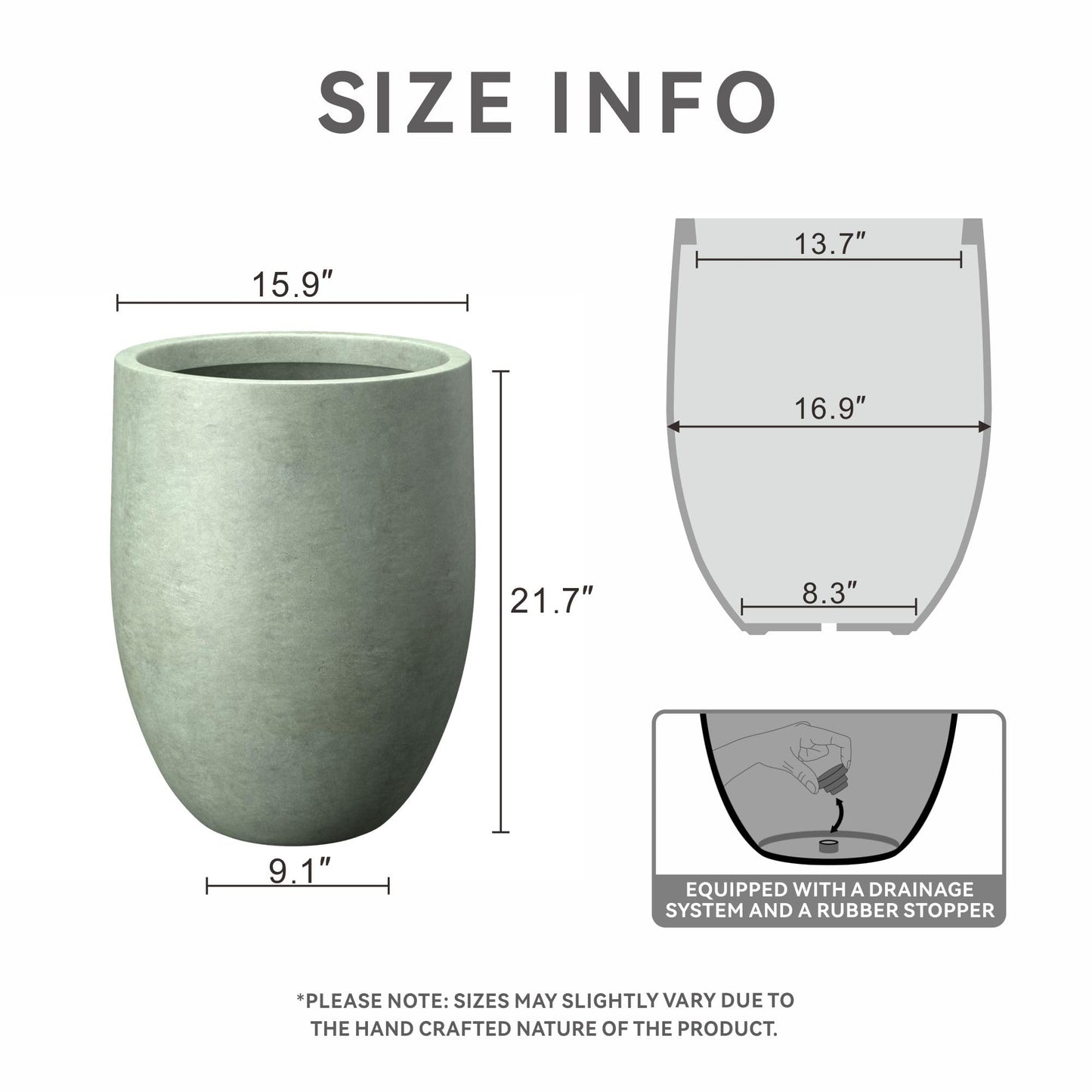 Kante Tall Concrete Planter, 21.7-Inch Height Weathered Concrete Large Indoor Outdoor Plant Pot with Drainage Hole for Patio Garden Home, Modern Decor for Flowers and Tree