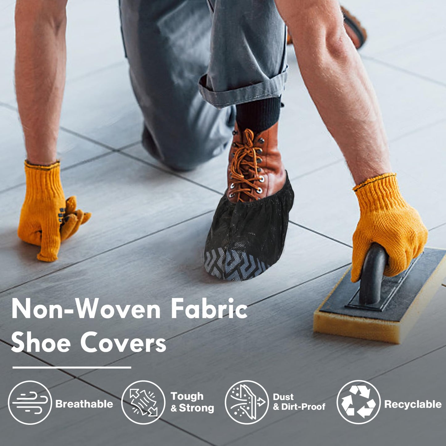 Recycable Shoe Covers Disposable - Black Shoe Covers for Indoors,50Pcs Booties for Shoe cover,Fits Up To 11 US Men and 13 US Women Size,Recyclable Non-Woven Fabric