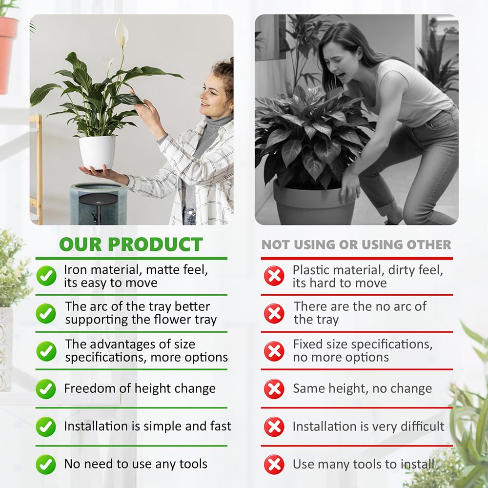 Adjustable Pure Iron Planter Inserts, 7-25” Plant Risers for Inside Pots, Planter Fillers for Large Pots, Indoor & Outdoor Insert with 8-10” Top & 6-10” Base (10 wide top. 10wide base)