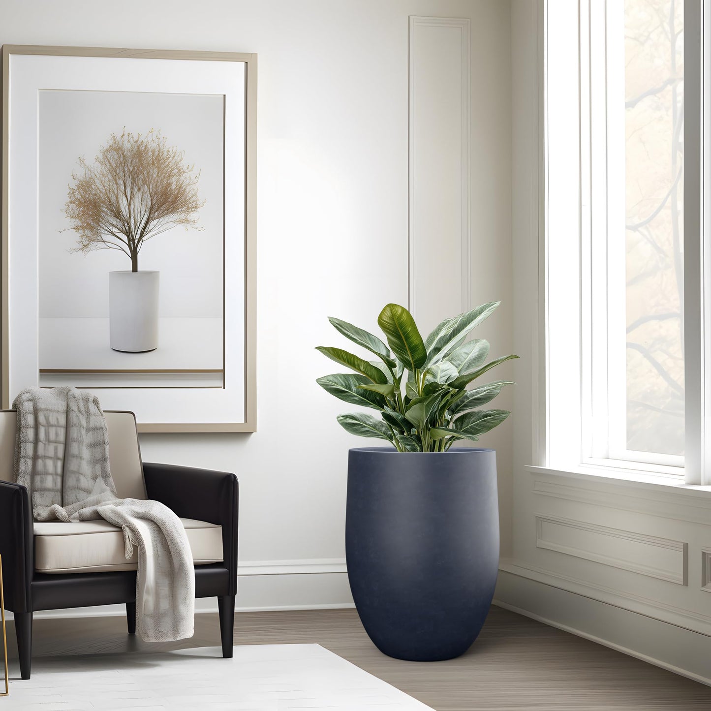 Kante Tall Concrete Planter, 21.7-Inch Height Weathered Concrete Large Indoor Outdoor Plant Pot with Drainage Hole for Patio Garden Home, Modern Decor for Flowers and Tree
