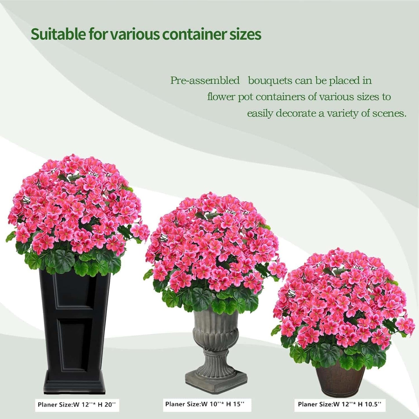 QIANYUN Artificial Geranium Bush – 20 Inch Outdoor Potted Artificial Plant for Front Porch, UV Resistant Faux Flower Bush for Garden, Yard & Patio Decor (2 Pack)