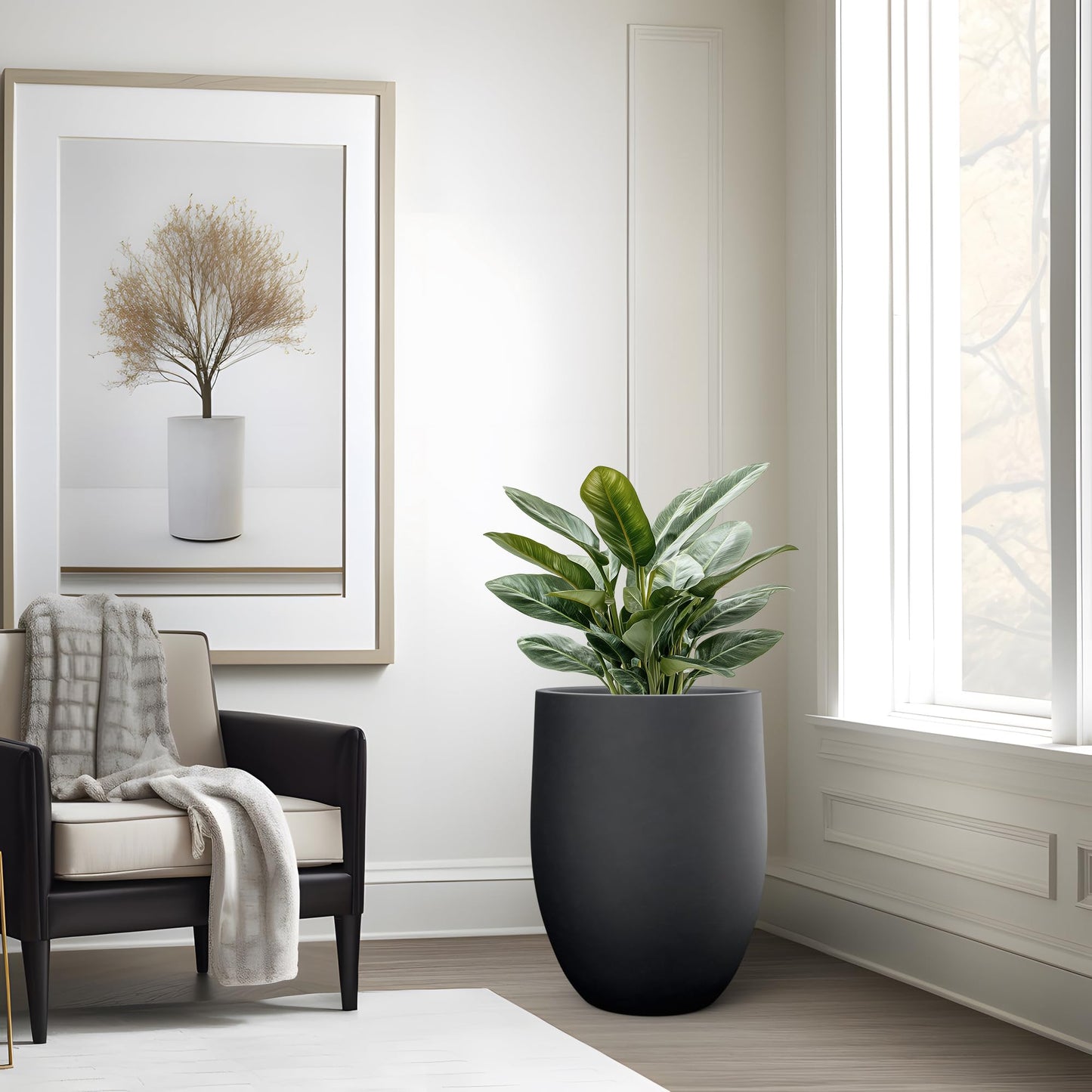 Kante Tall Concrete Planter, 21.7-Inch Height Weathered Concrete Large Indoor Outdoor Plant Pot with Drainage Hole for Patio Garden Home, Modern Decor for Flowers and Tree