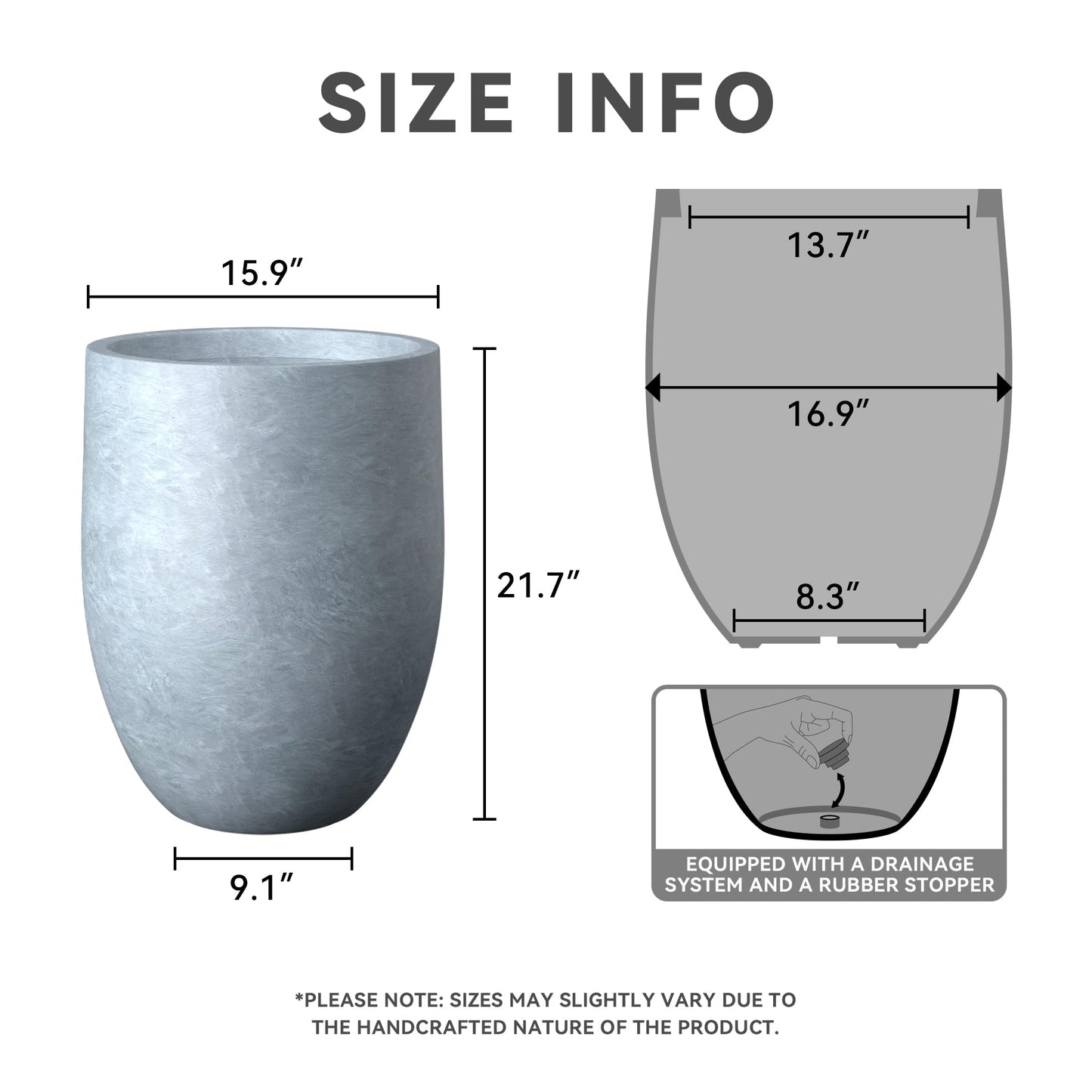 Kante Tall Concrete Planter, 21.7-Inch Height Weathered Concrete Large Indoor Outdoor Plant Pot with Drainage Hole for Patio Garden Home, Modern Decor for Flowers and Tree