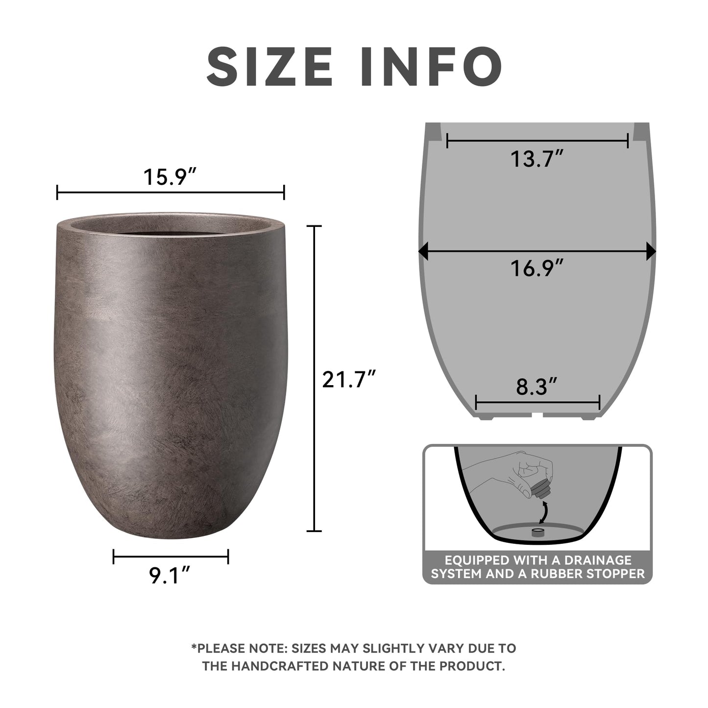 Kante Tall Concrete Planter, 21.7-Inch Height Weathered Concrete Large Indoor Outdoor Plant Pot with Drainage Hole for Patio Garden Home, Modern Decor for Flowers and Tree