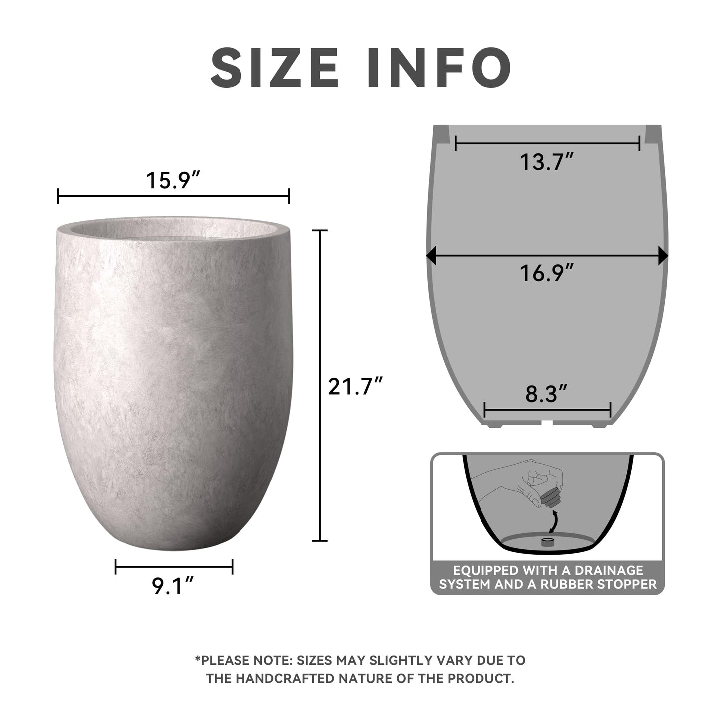 Kante Tall Concrete Planter, 21.7-Inch Height Weathered Concrete Large Indoor Outdoor Plant Pot with Drainage Hole for Patio Garden Home, Modern Decor for Flowers and Tree