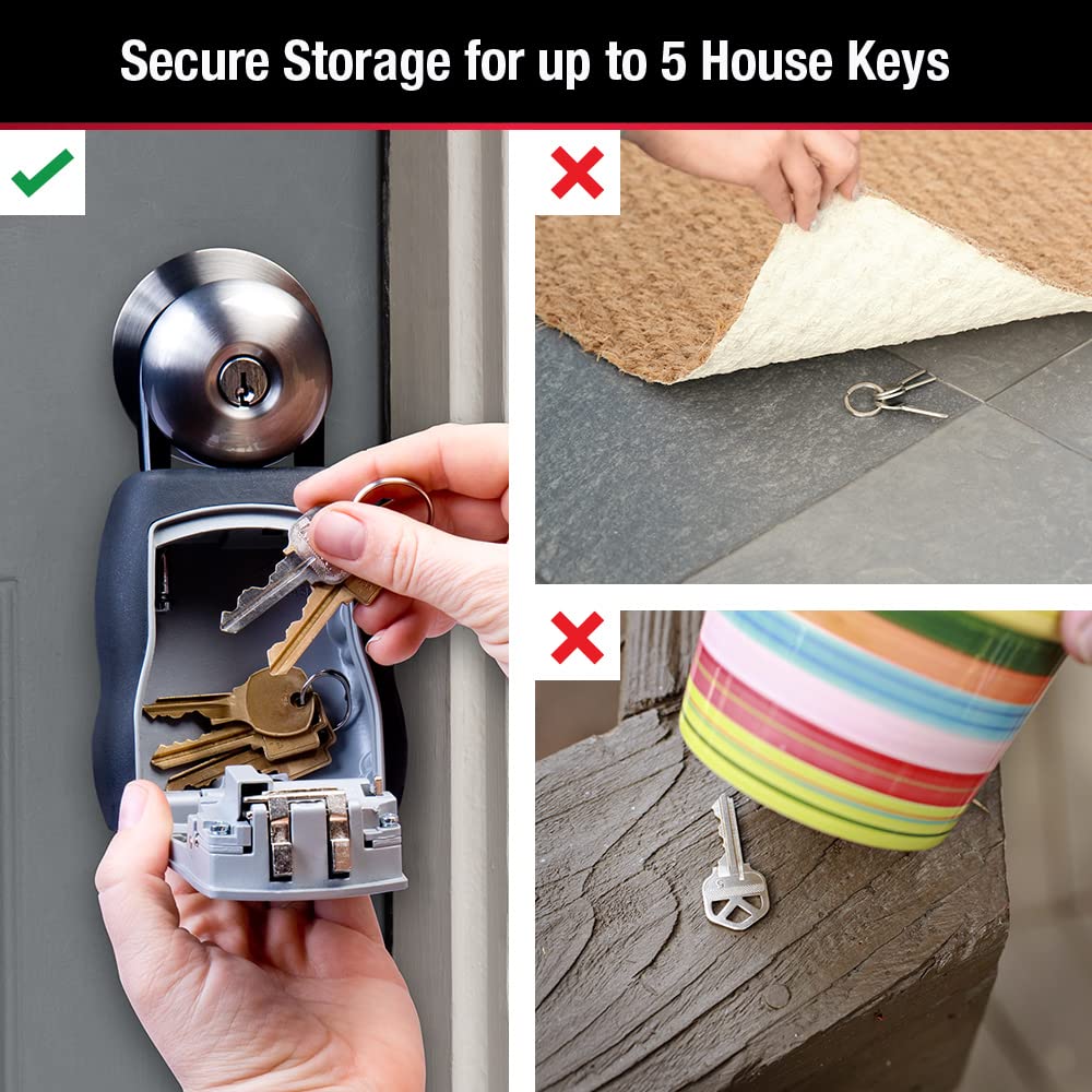 Master Lock Key Lock Box, Outdoor Lock Box for House Keys, Portable Combination Lockbox Resettable Code, 5400EC, Black