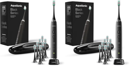 Aquasonic Black Series Ultra Whitening Toothbrush – ADA Accepted Electric Toothbrush- 8 Brush Heads & Travel Case – 40,000 VPM Electric Motor & Wireless Charging - 4 Modes w Smart Timer