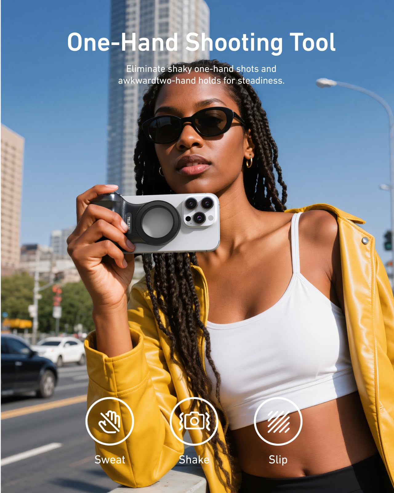 TELESIN Upgraded Magnetic Phone Camera DSLR Style Shutter Grip for iPhone & Android with Anti-Drop Detachable Wireless Shutter Button - 1/4" Screw - FunShot Comfort Ergonomic Camera Grip Handle Holder