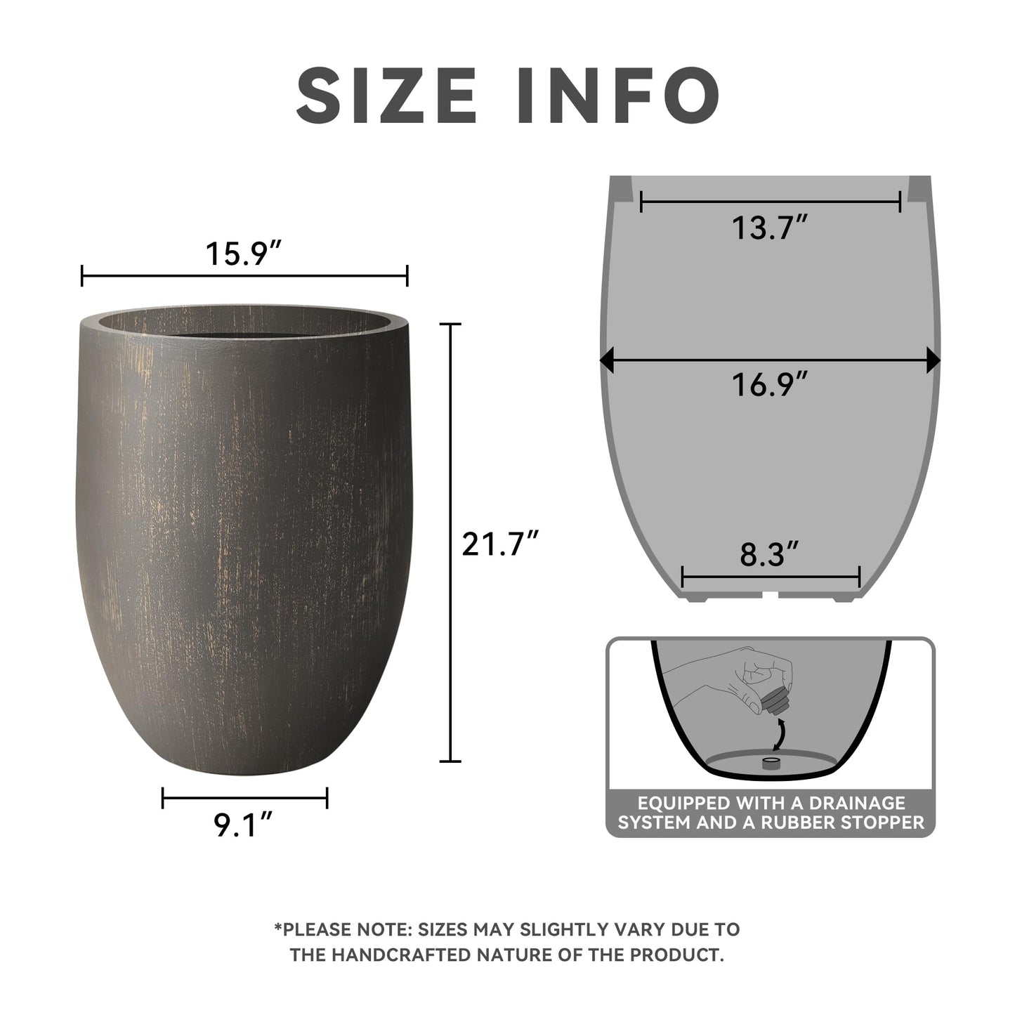 Kante Tall Concrete Planter, 21.7-Inch Height Weathered Concrete Large Indoor Outdoor Plant Pot with Drainage Hole for Patio Garden Home, Modern Decor for Flowers and Tree
