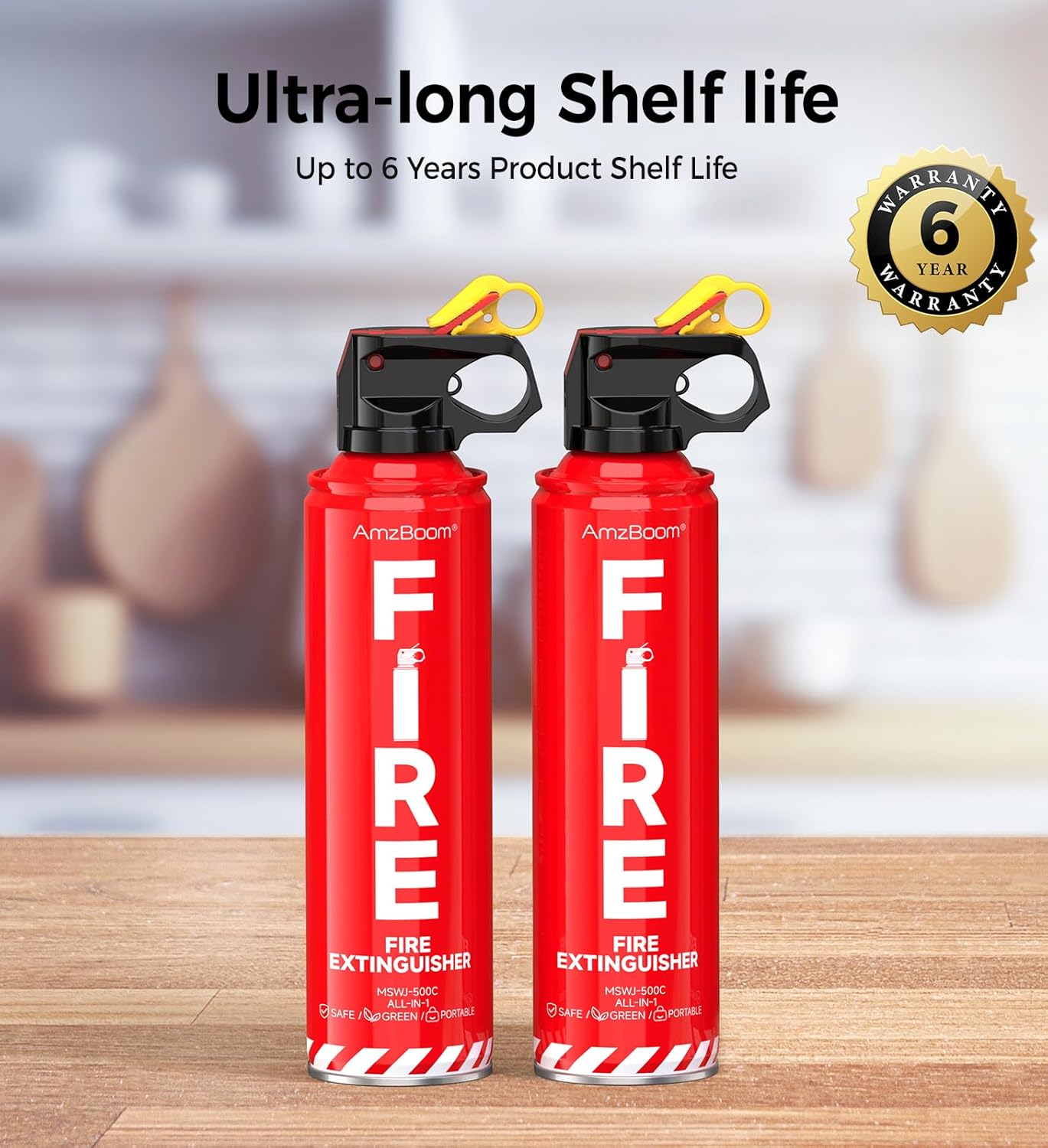 AmzBoom 2-Pack Fire Extinguisher for Home, Kitchen, Car, and Grill with Mounting Bracket– Extinguishing Spray, Compact A, B, C, K – Eco-Friendly, Prevents Reignition.