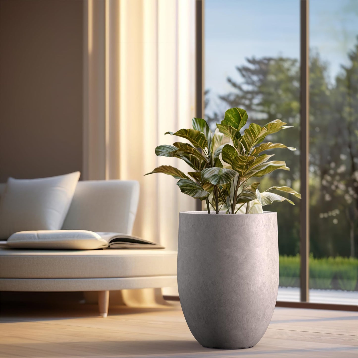Kante Tall Concrete Planter, 21.7-Inch Height Weathered Concrete Large Indoor Outdoor Plant Pot with Drainage Hole for Patio Garden Home, Modern Decor for Flowers and Tree