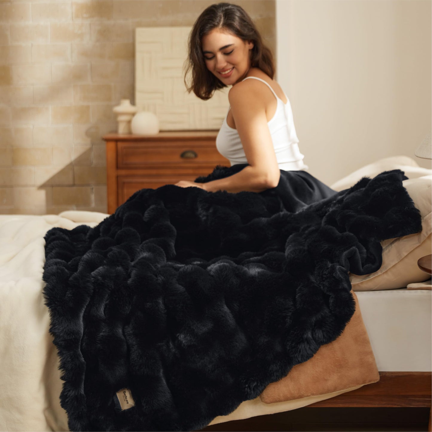 Bedsure GentleSoft Fluffy Fuzzy Tie-dye Taupe Throw Blanket for Bed, Soft Cozy Fleece Faux Fur Blanket for Couch, Taupe Room Decor Minky Velvet Sofa Cover, Women Gifts Thick Warm Plush Winter Bedding