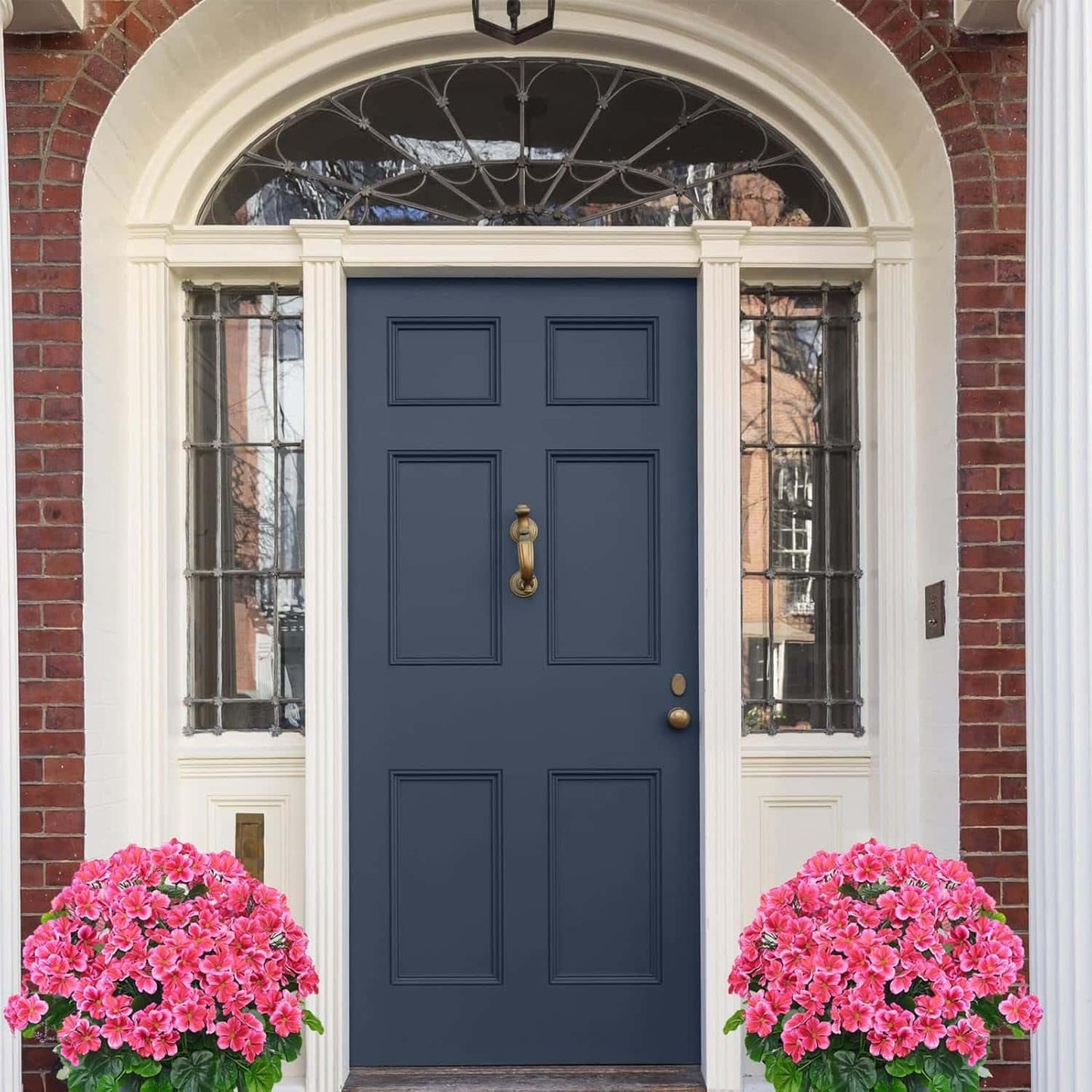 QIANYUN Artificial Geranium Bush – 20 Inch Outdoor Potted Artificial Plant for Front Porch, UV Resistant Faux Flower Bush for Garden, Yard & Patio Decor (2 Pack)