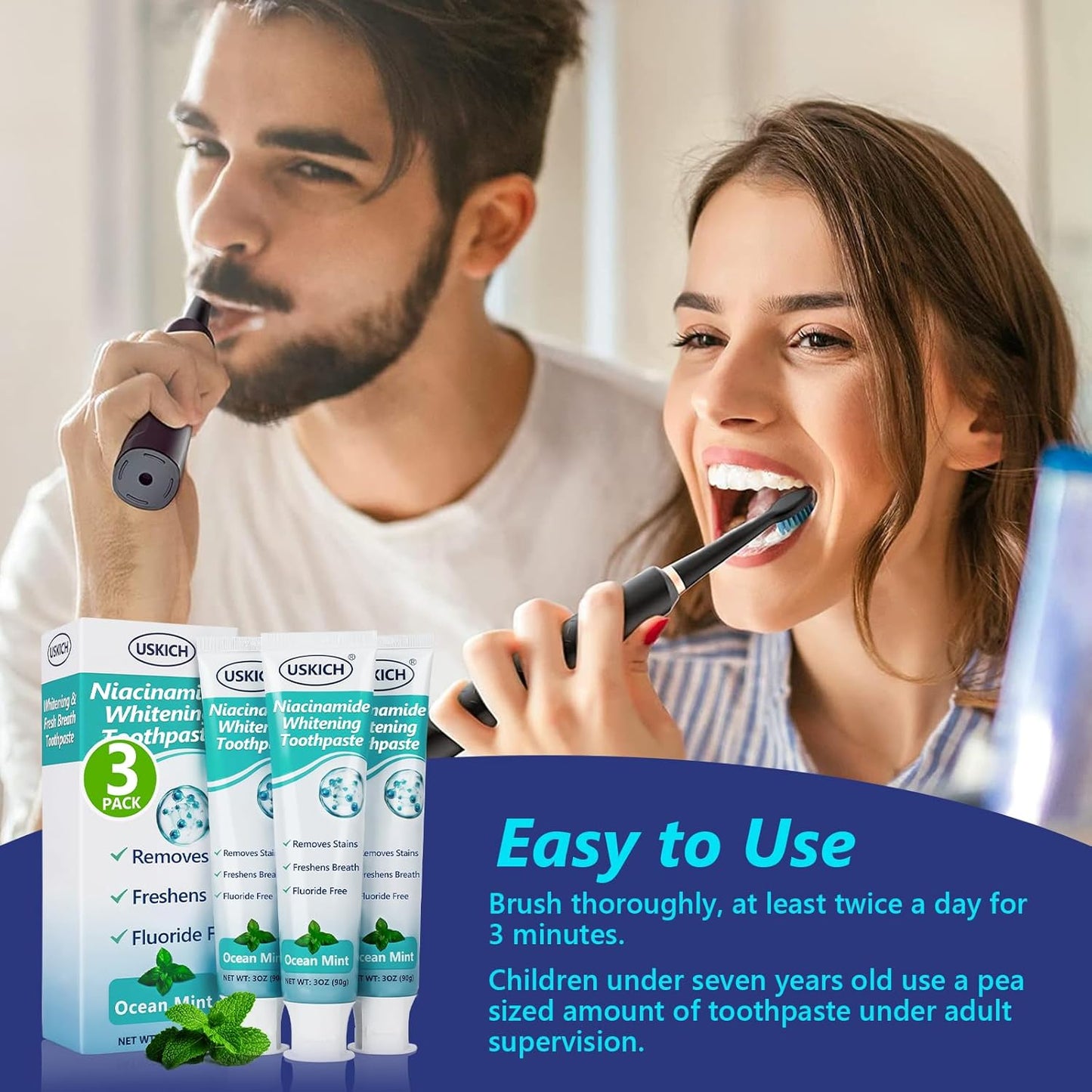 7.5% Nano-Hydroxyapatite Toothpaste,3 Pack Fresh Breath Whitening Toothpaste for Remineralizing Enamel & Sensitive Relief,Antiplaque,Natural Peppermint,Fluoride-Free