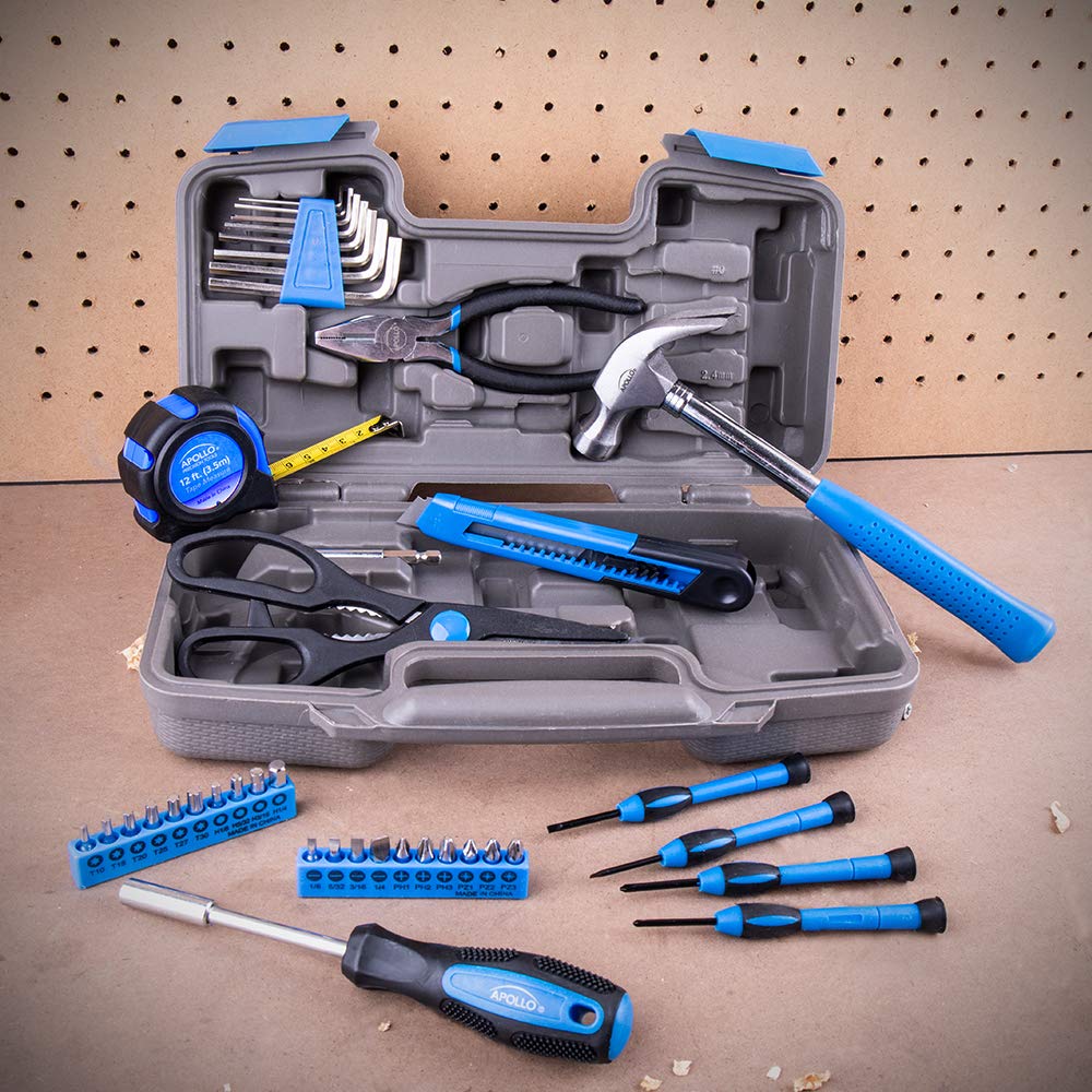 Apollo Tools Original 39 Piece General Household Tool Set in Toolbox Storage Case with Essential Hand Tools for Everyday Home Repairs, DIY and Crafts - Pink Ribbon - Pink - DT9706P